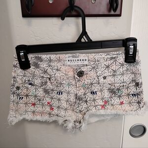 Bullhead Women's Geometric Jean Short Shorts- Gray, Pink, White Multicolor